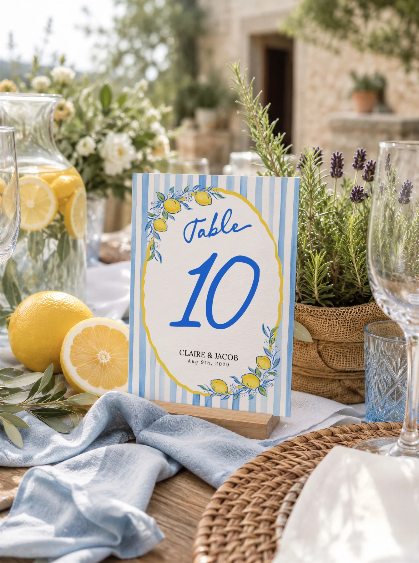 Lemon Blue Bridal Shower Table Numbers Canva Template detail 2