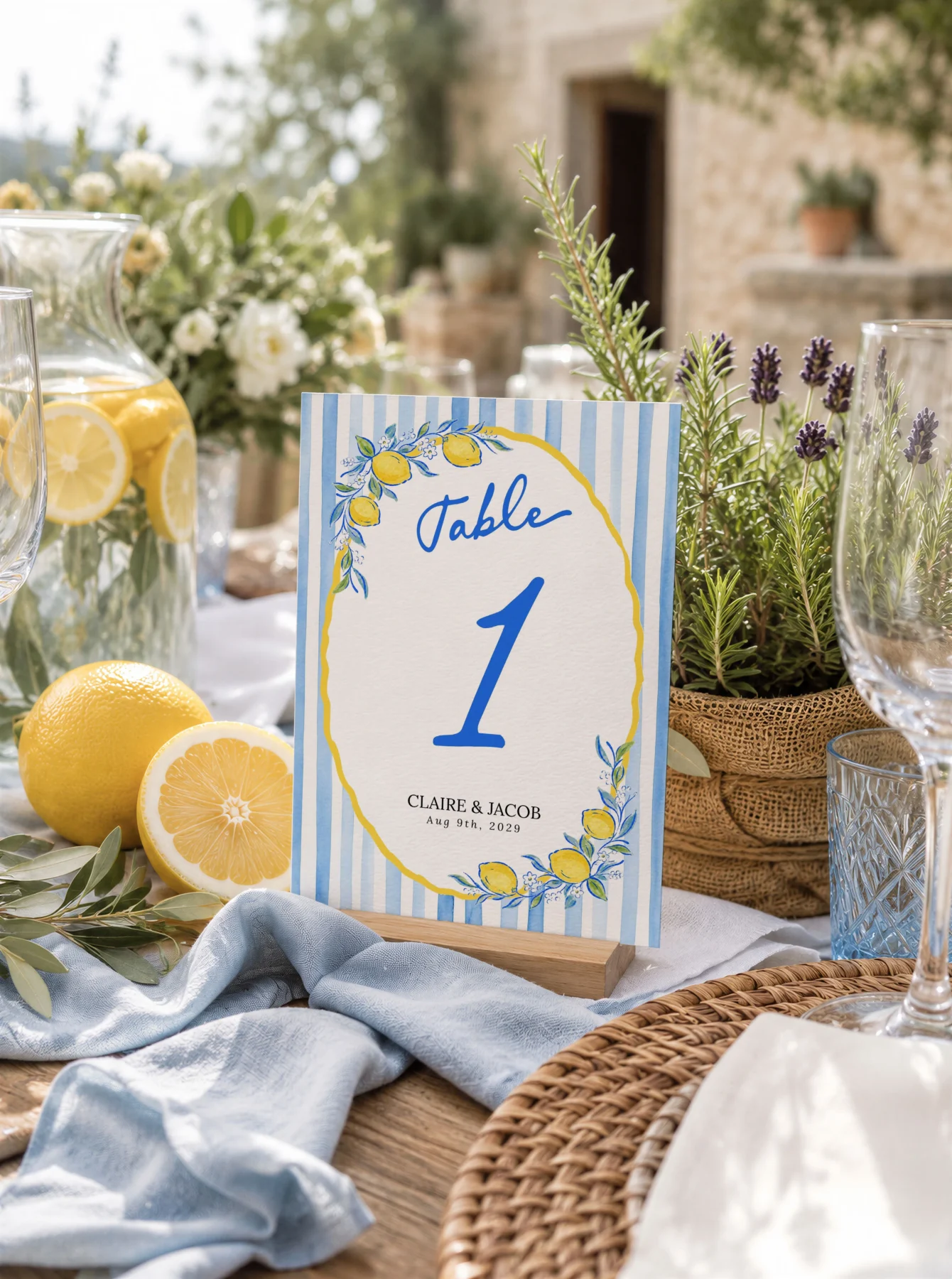Lemon Blue Bridal Shower Table Numbers Canva Template detail 3
