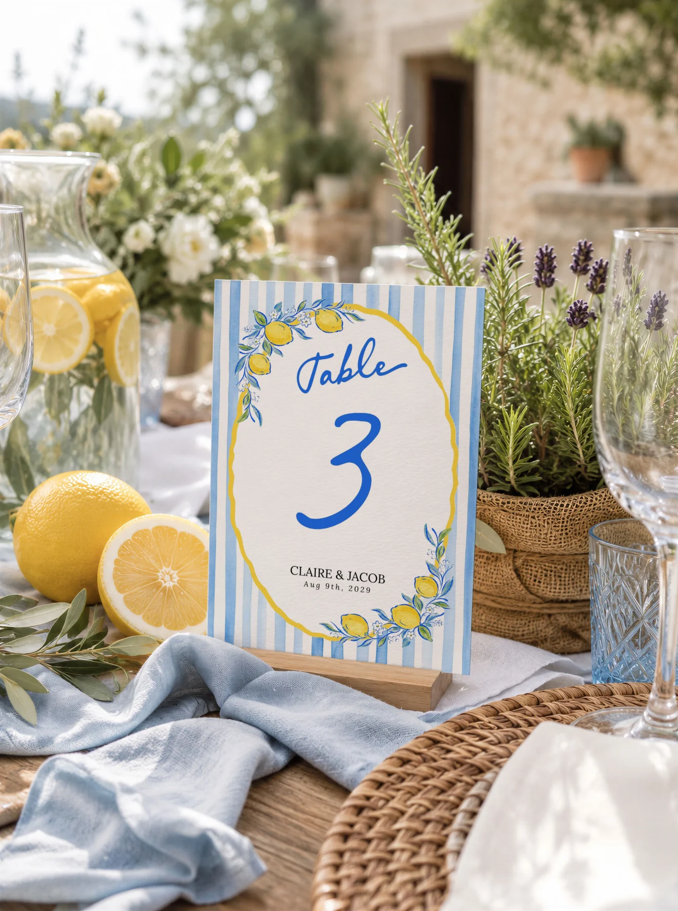 Lemon Blue Bridal Shower Table Numbers Canva Template preview