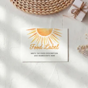 Sunshine Baby Shower Food Label Canva Template preview