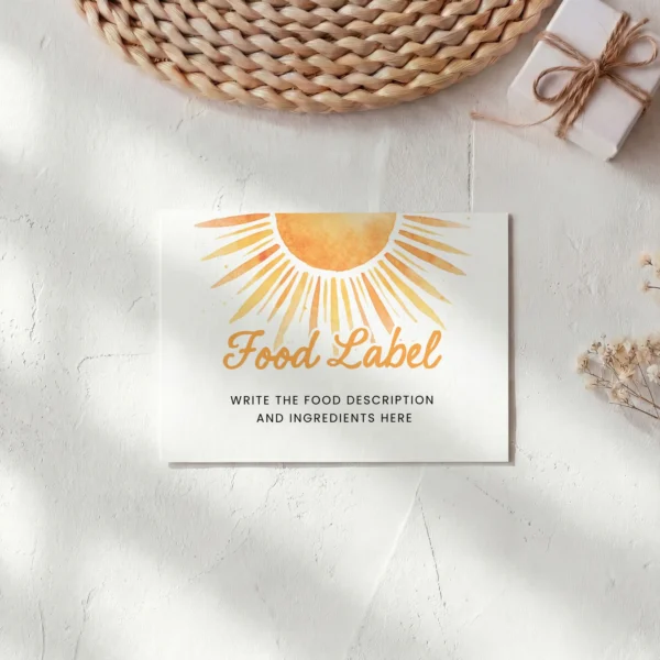Sunshine Baby Shower Food Label Canva Template preview