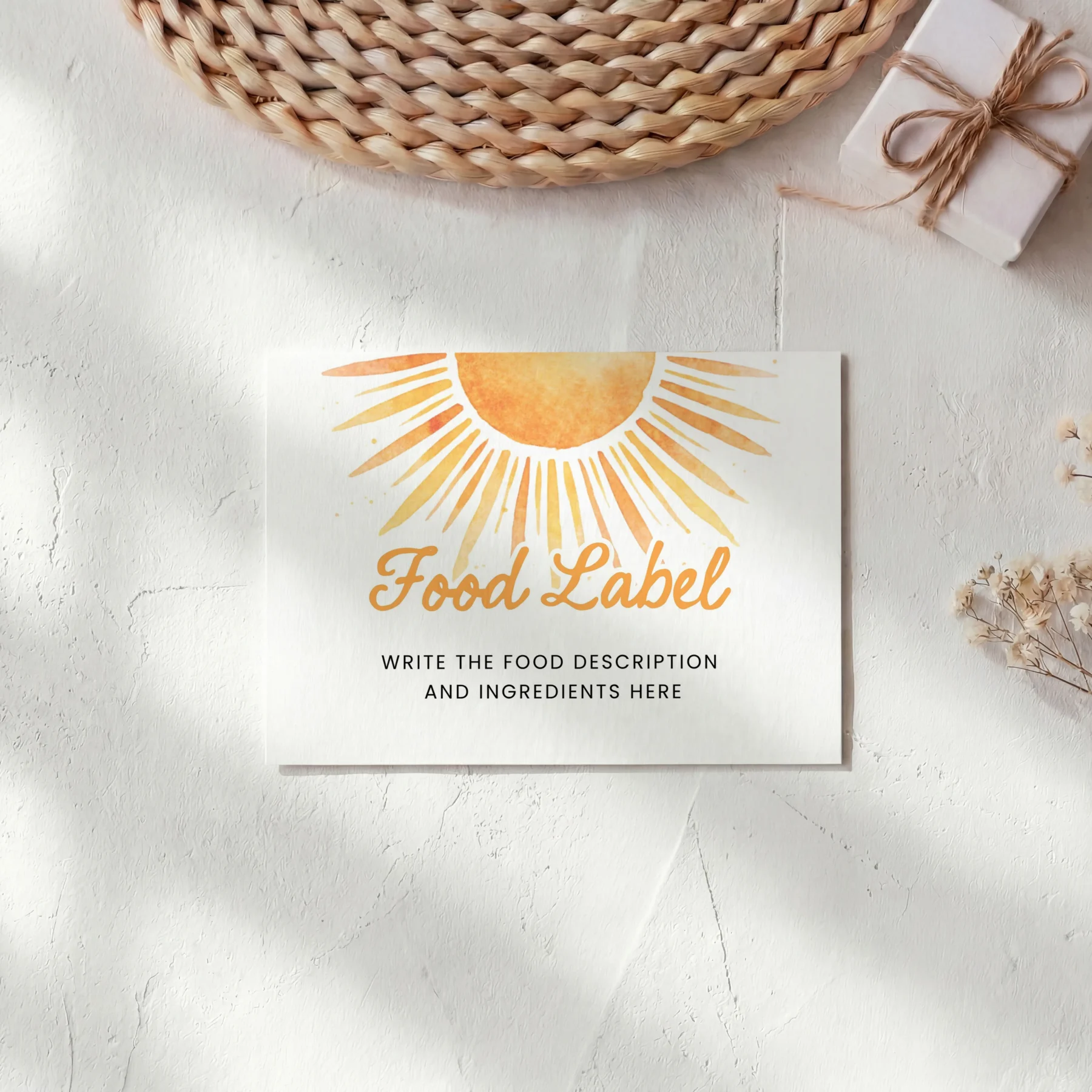 Sunshine Baby Shower Food Label Canva Template preview