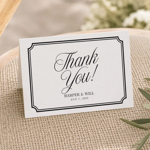 Black Elegant Wedding Thank You Card Canva Template preview