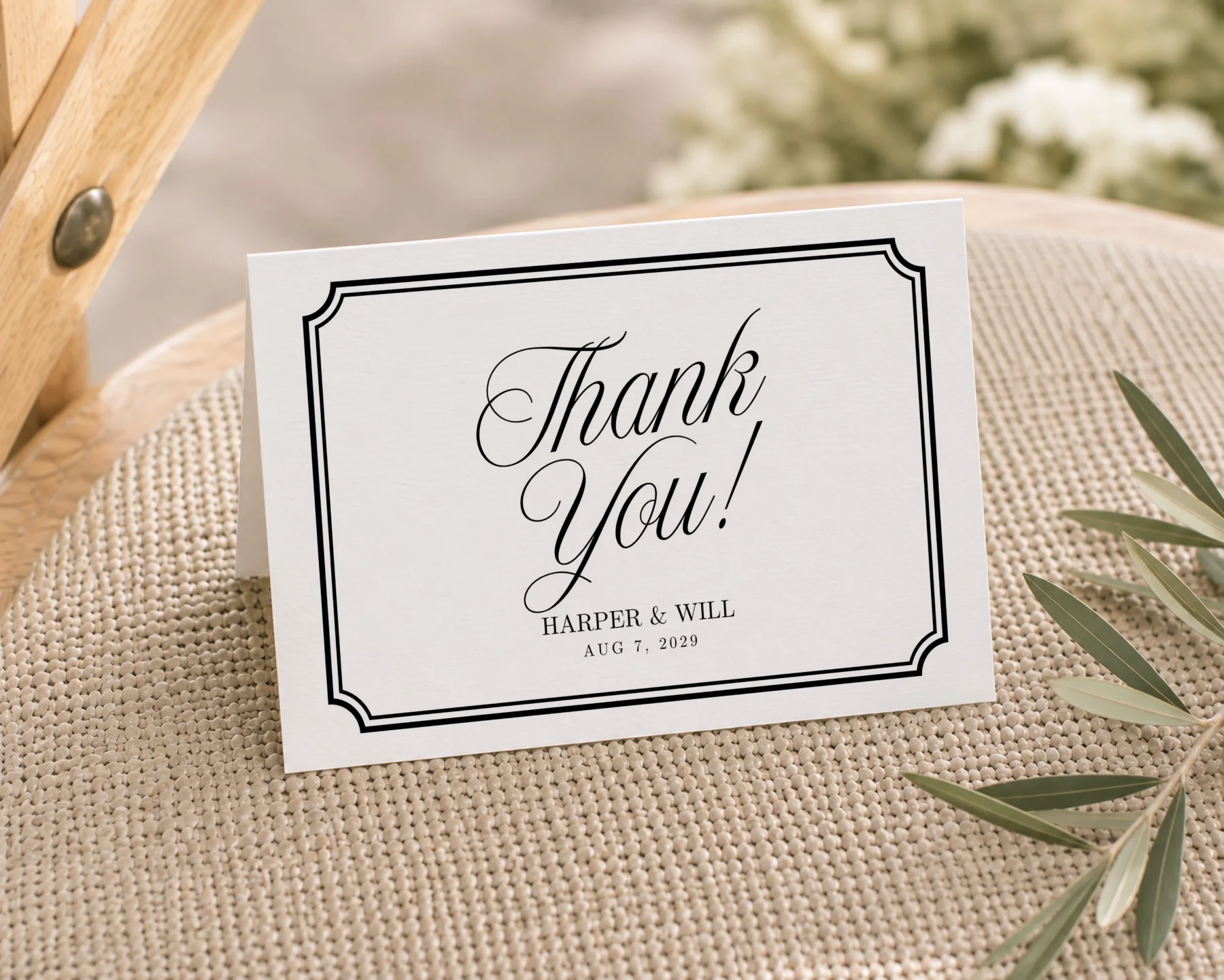 Black Elegant Wedding Thank You Card Canva Template preview