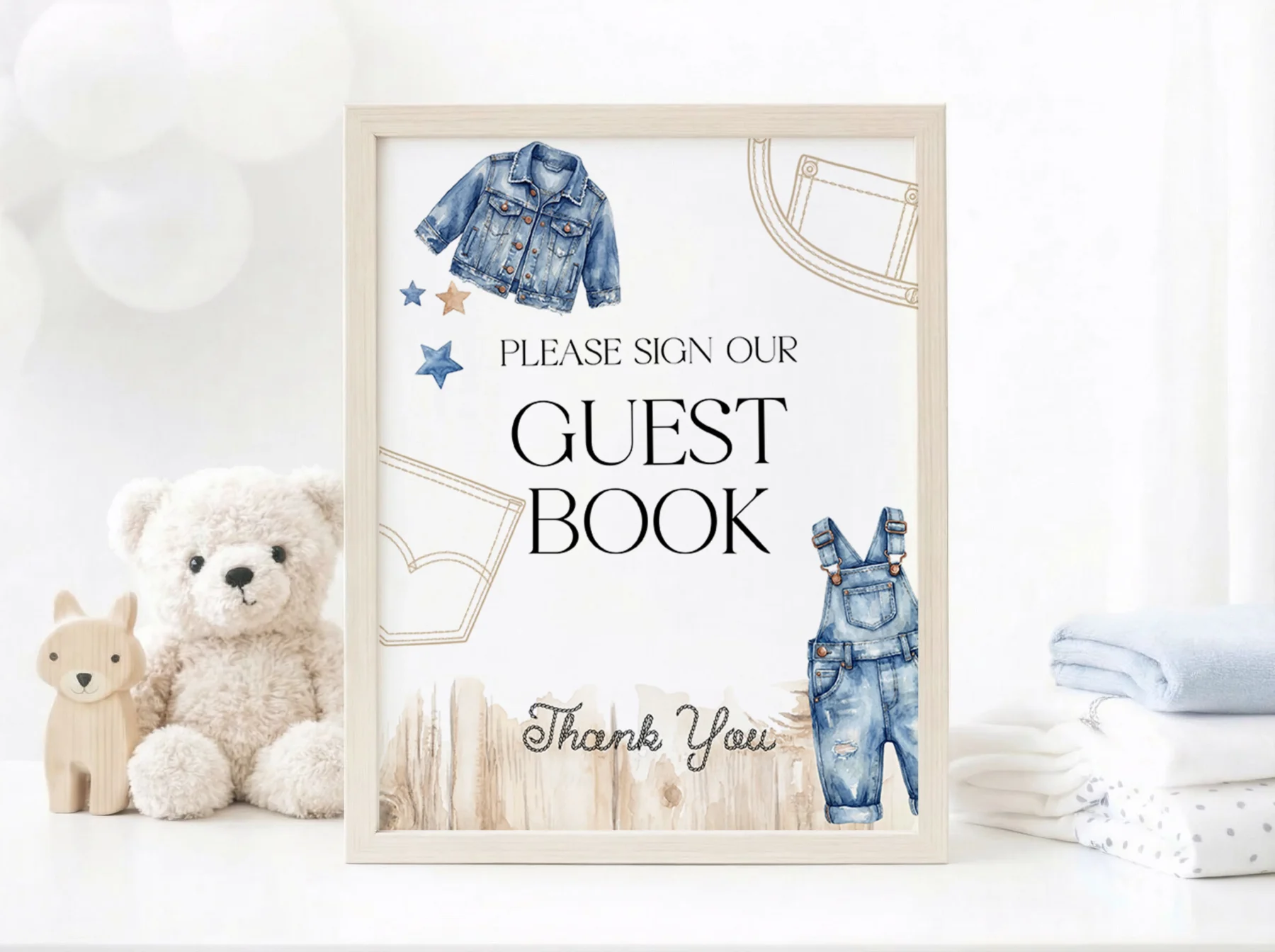 Blue Jean Baby Shower Sign Canva Template preview