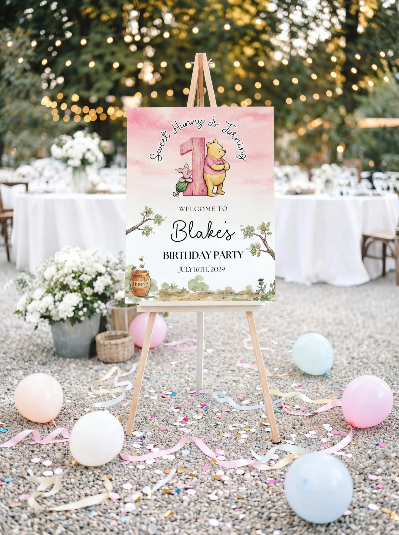 Winnie Pink Birthday Welcome Sign Canva Template detail 2