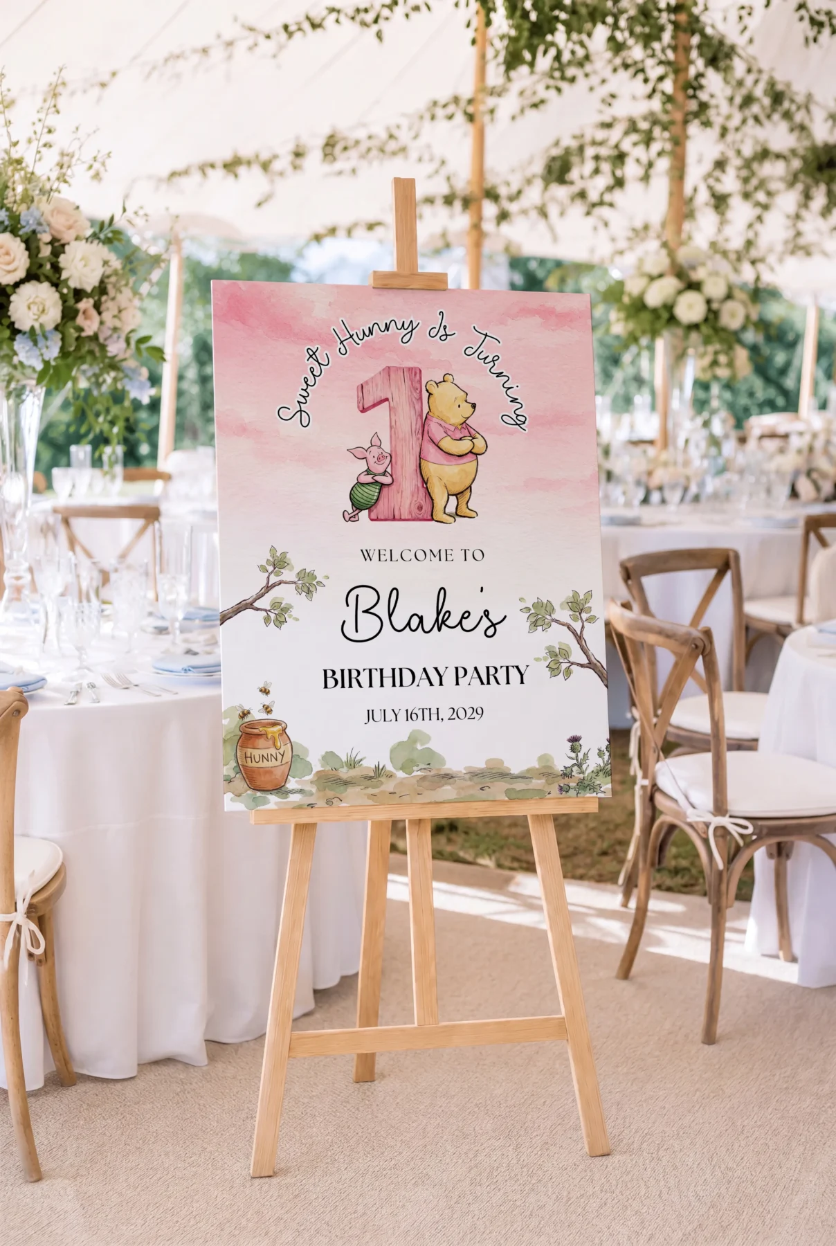 Winnie Pink Birthday Welcome Sign Canva Template detail 3