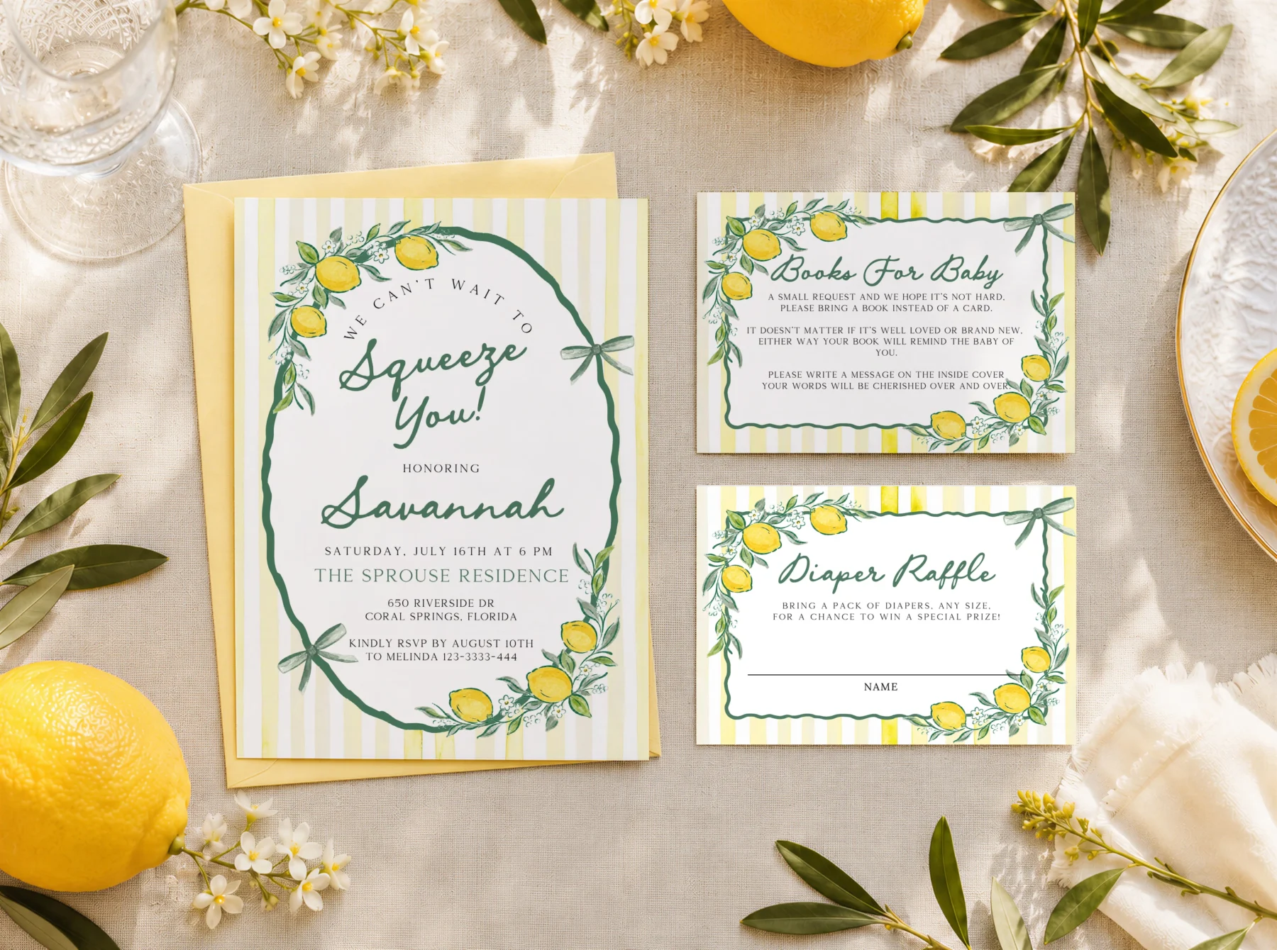 Lemon baby shower Baby Shower Invitation Set Canva Template preview
