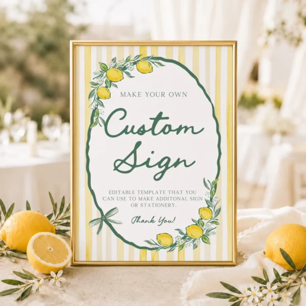 Lemon baby shower Baby Shower Custom Sign Canva Template preview