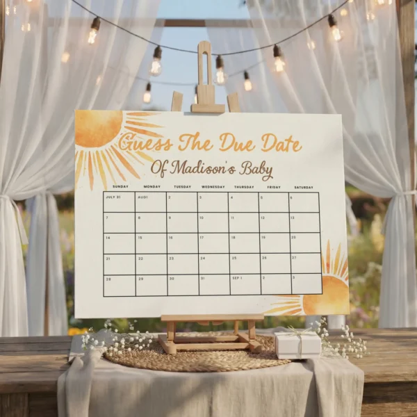 Sunshine Baby Shower Due Date Sign Canva Template preview