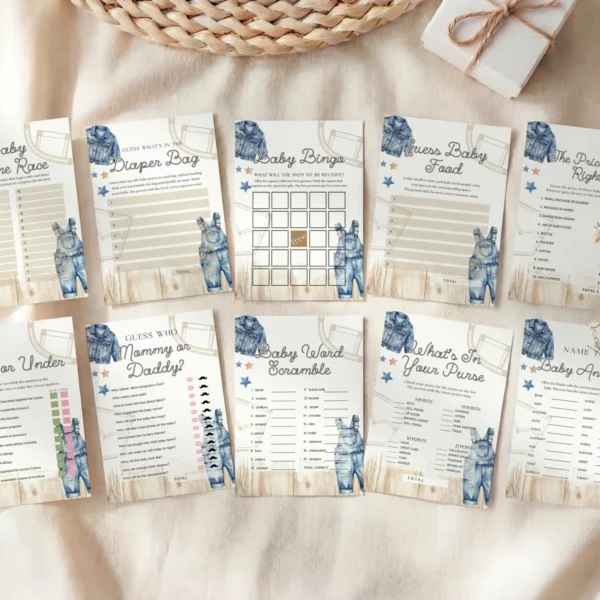 Blue Jean Baby Shower Game Canva Template preview