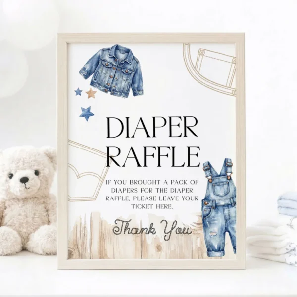 Blue Jean Baby Shower Sign Canva Template preview