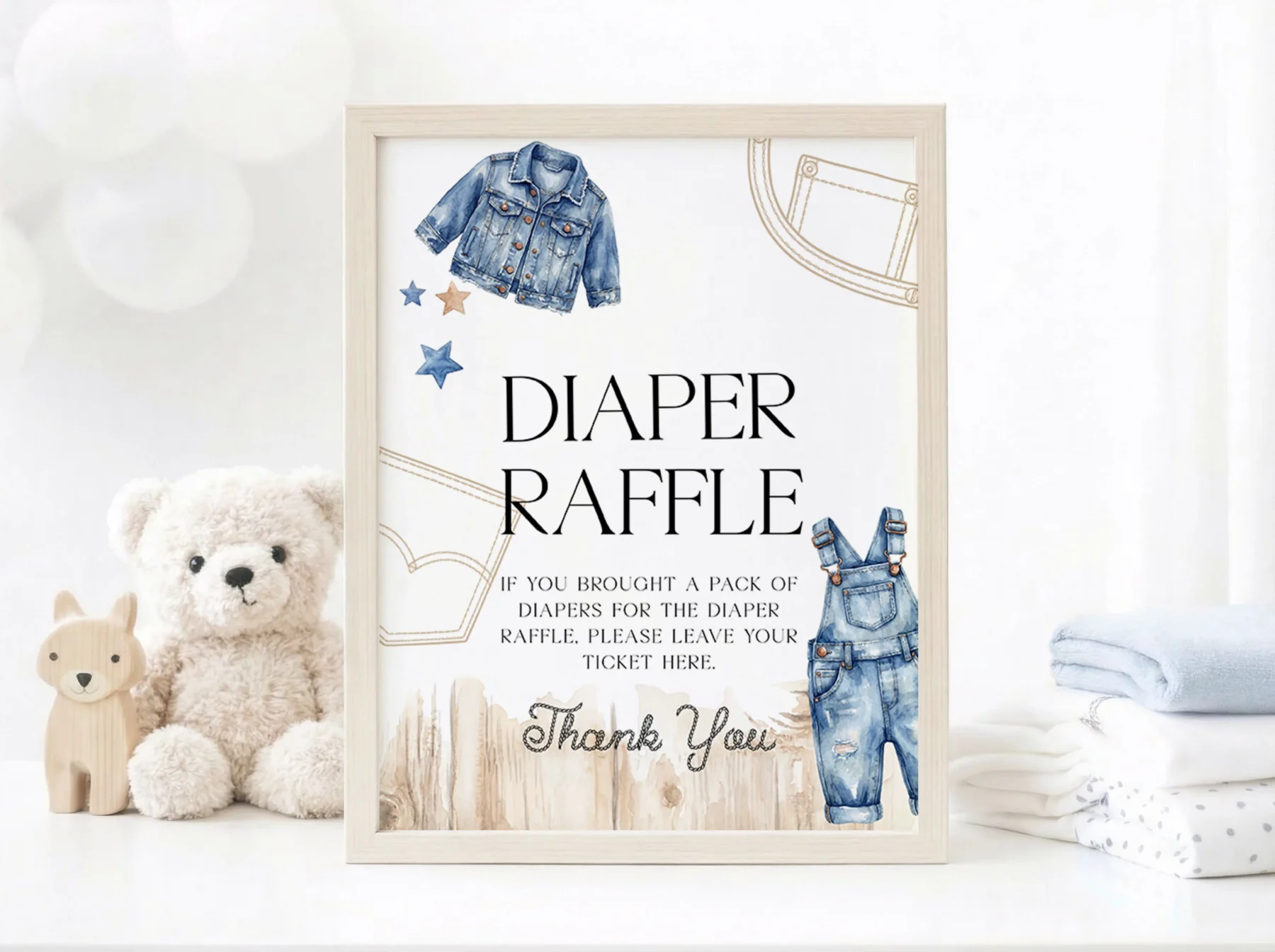 Blue Jean Baby Shower Sign Canva Template preview