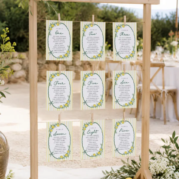 Lemon baby shower Baby Shower Seating Chart Cards Canva Template preview