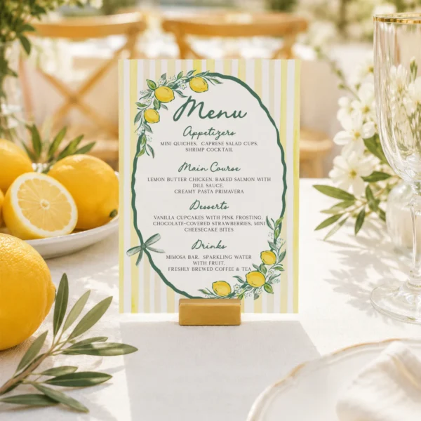 Lemon baby shower Baby Shower Menu Canva Template preview