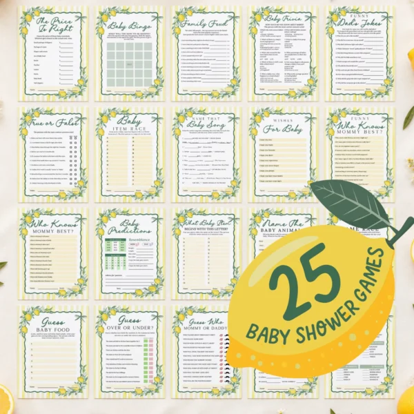 Lemon baby shower Baby Shower Game Canva Template preview