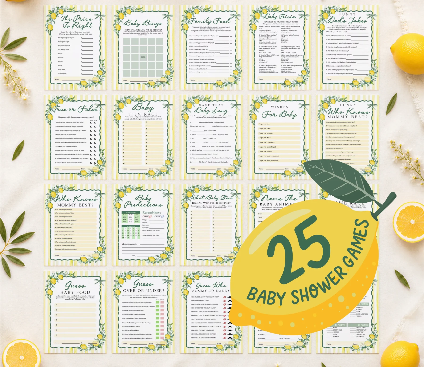 Lemon baby shower Baby Shower Game Canva Template preview