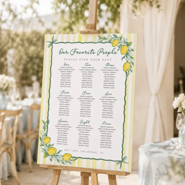 Lemon baby shower Baby Shower Seating Chart Canva Template preview