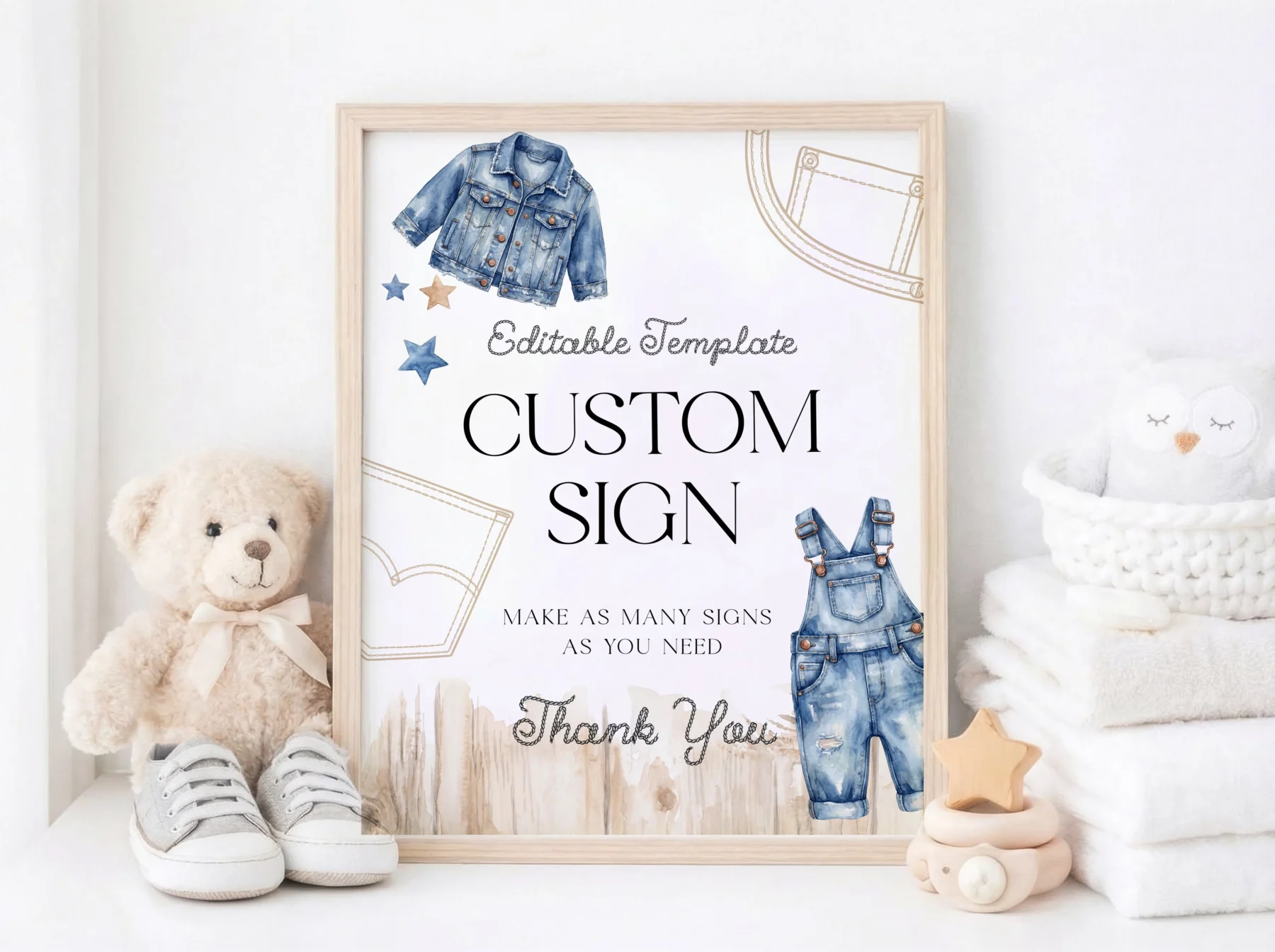 Blue Jean Baby Shower Custom Sign Canva Template preview
