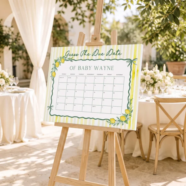 Lemon baby shower Baby Shower Due Date Sign Canva Template preview