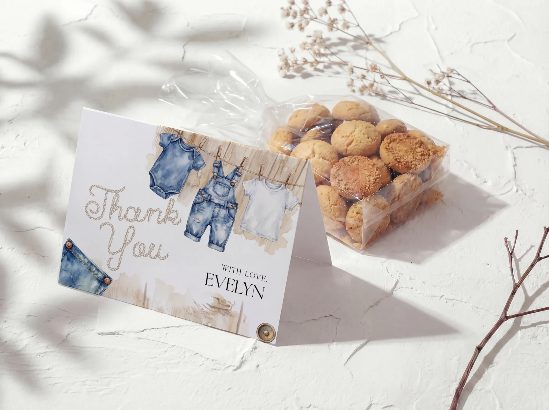 Blue Jean Baby Shower Thank You Card Canva Template preview
