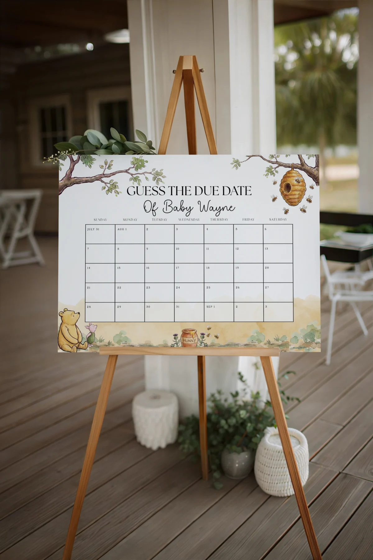 Winnie Beige Baby Shower Due Date Sign Canva Template detail 2
