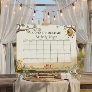 Winnie Beige Baby Shower Due Date Sign Canva Template preview