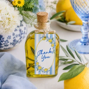 Lemon Blue Bridal Shower Favor Tag Canva Template preview