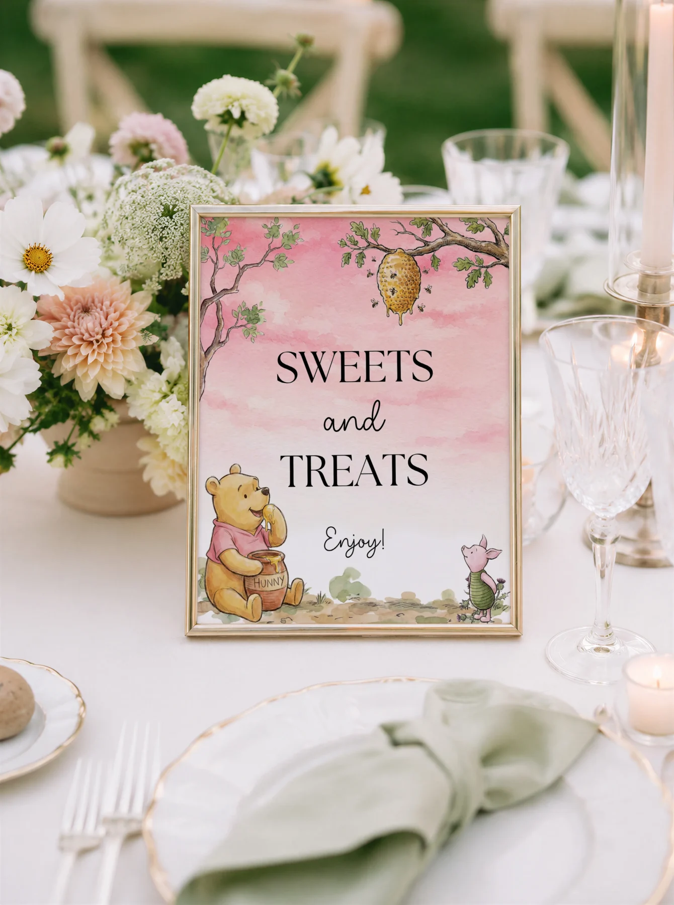 Winnie Pink Baby Shower Sign Canva Template detail 2