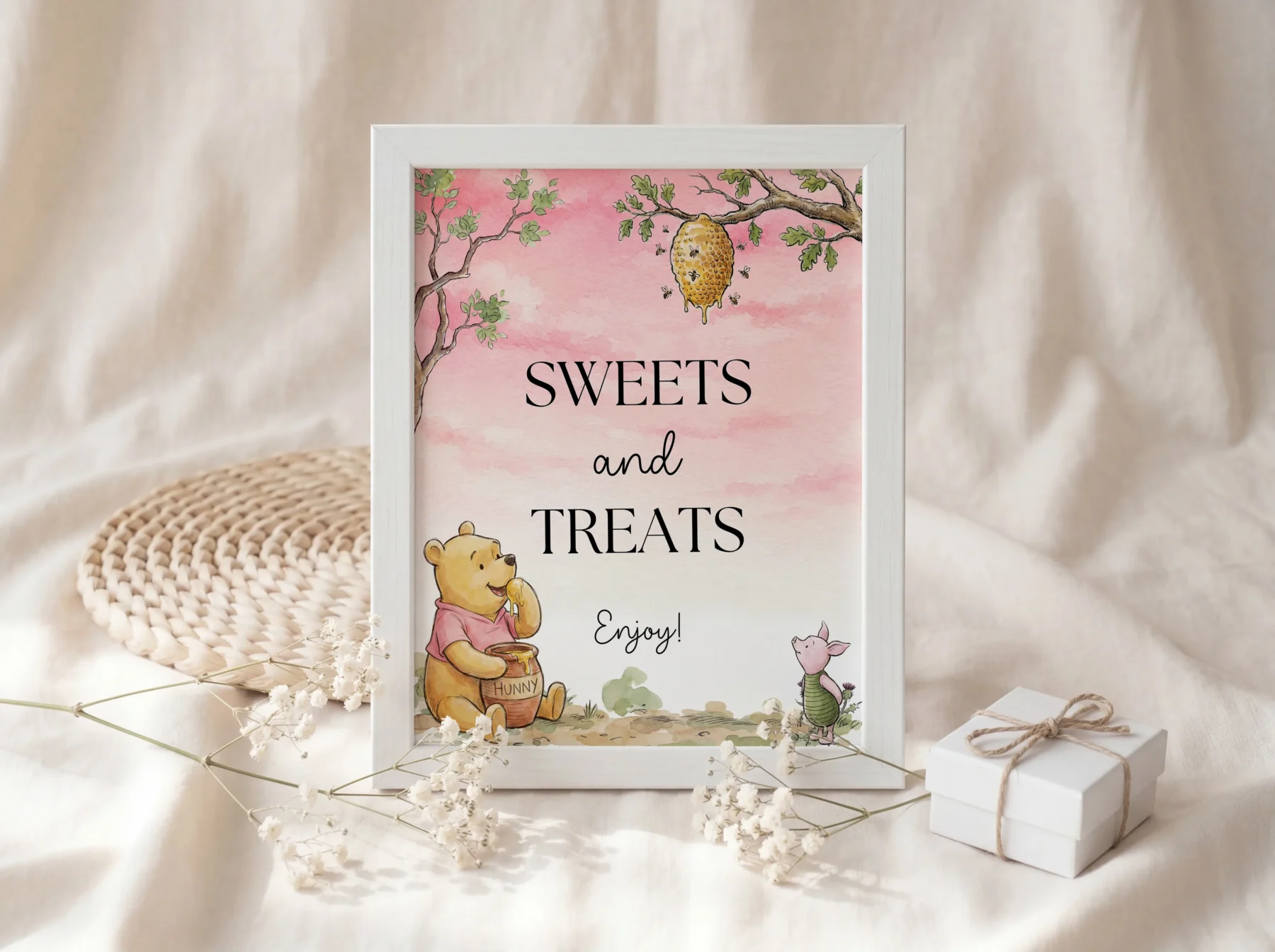 Winnie Pink Baby Shower Sign Canva Template detail 3