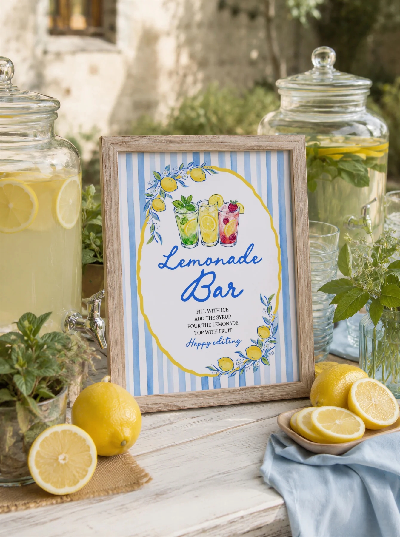Lemon Blue Bridal Shower Bar Menu Sign Canva Template detail 2
